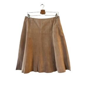 Daisy Fuentes Moda Suede Leather A-Line Skirt 8 Khaki Lined Side Zip Knee Length